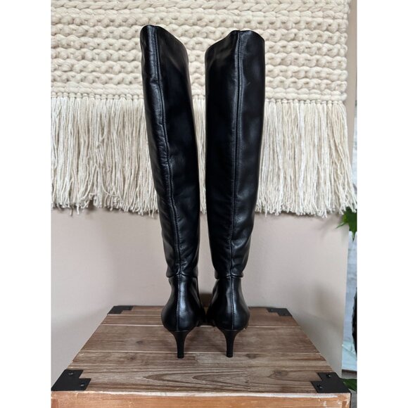 SOULIERS MARTINEZ Elena Black Leather Knee High 60mm Kitten Heel Boots - Picture 9 of 12